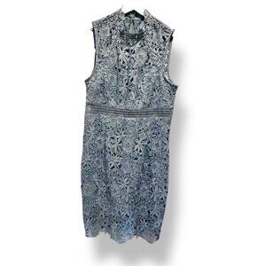 Bardot Blue Lace Sheath Dress Women’s Size 10 | Floral Overlay, Lined, Zip Back